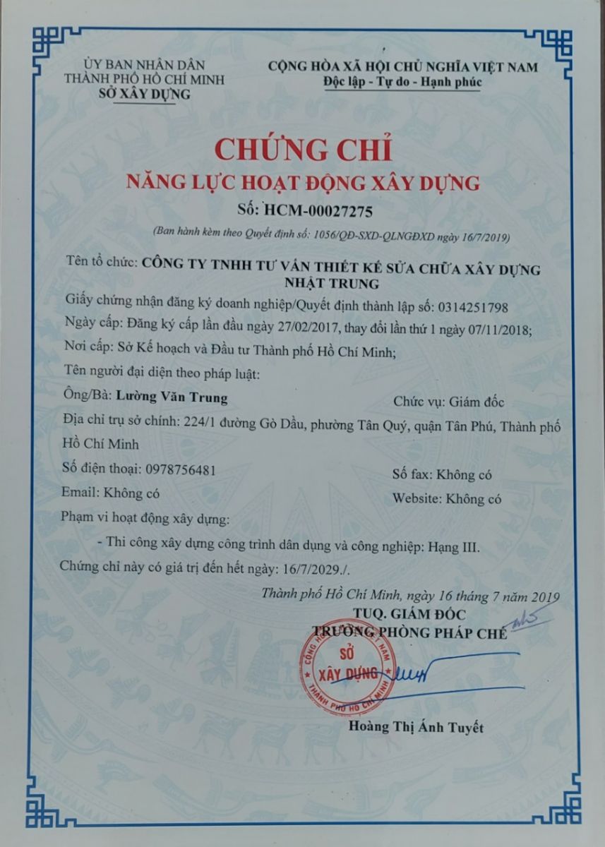 Hình ảnh chứng chỉ năng lực công ty